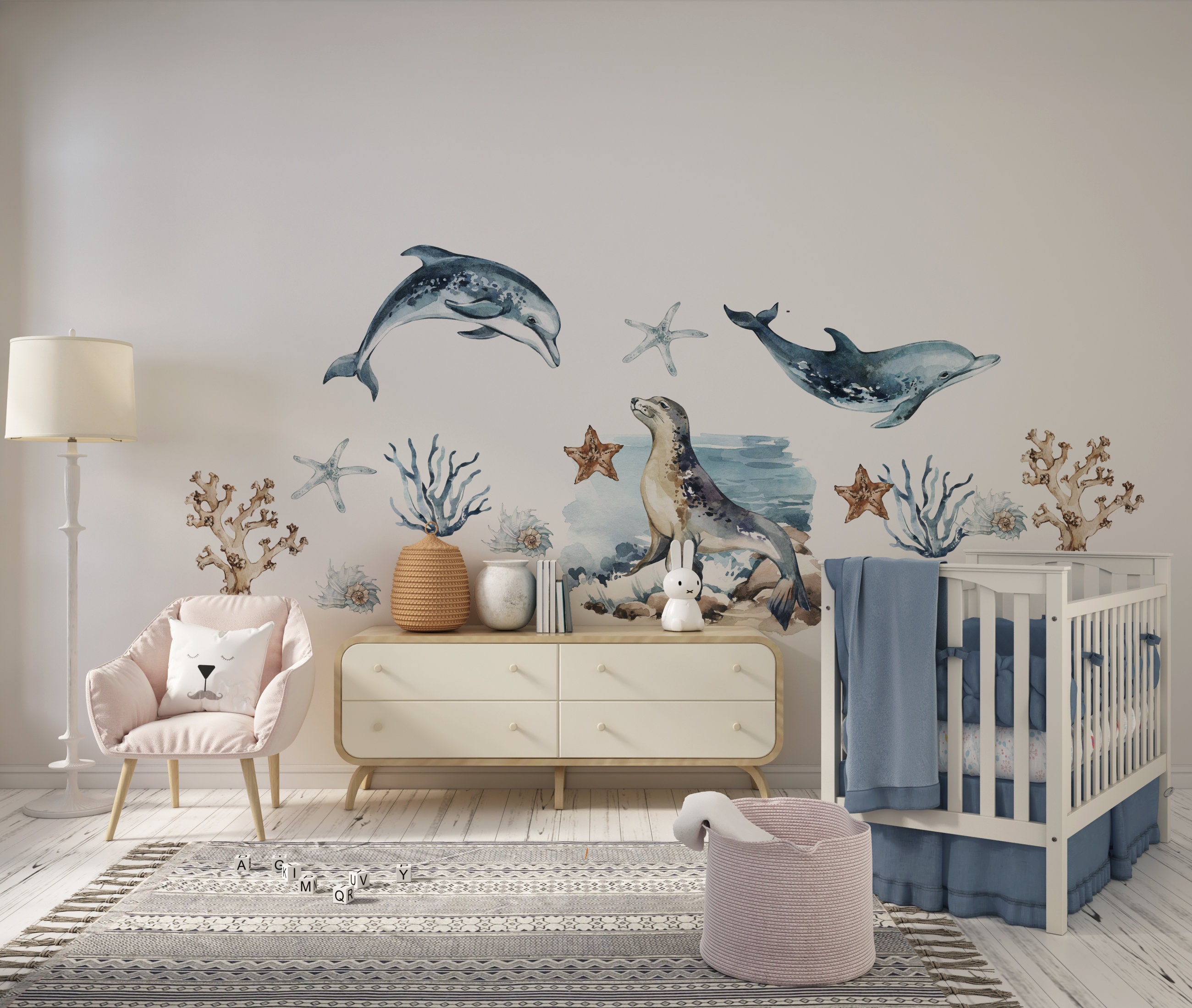 Papel pintado de animales marinos para habitación infantil, adhesivo  decorativo para pared, papel pintado infantil, decoración para habitación  de bebé, mundo submarino, ballena, delfín, TP132 -  España