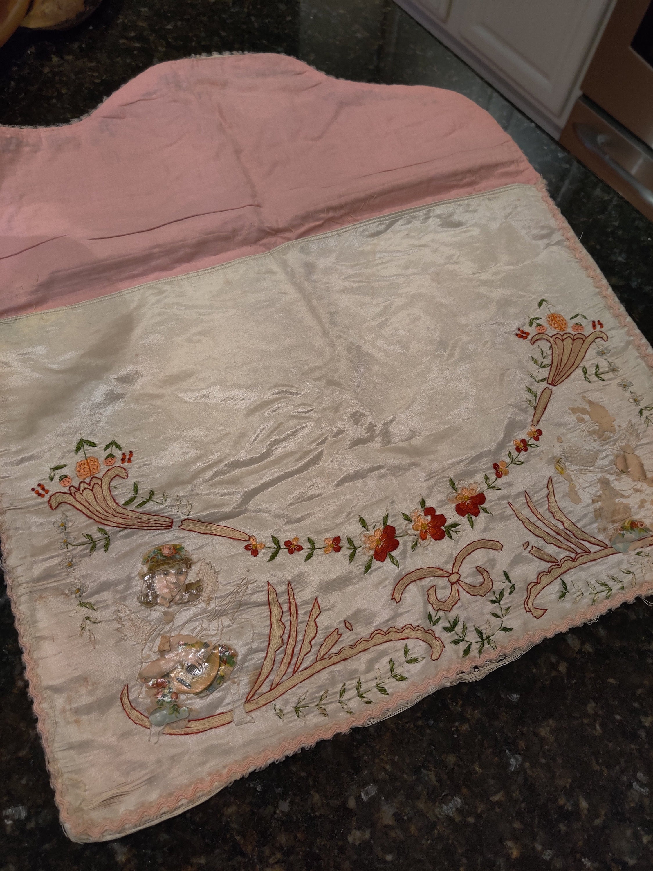 Antique Satin Pillowcase Embroidered Monogram Initials Etsy