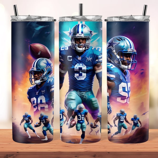 Dallas Cowboys 20 ounce skinny tumbler sublimation wrap design fire blue personalized custom digital file download Football template Clipart