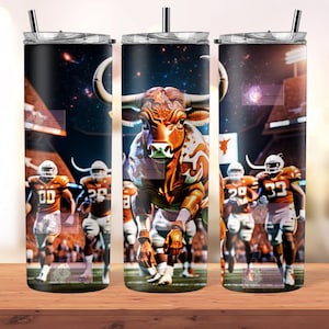 Texas Longhorn 20 ounce skinny tumbler sublimation wrap design college bull custom digital file download Football template Clipart png orang