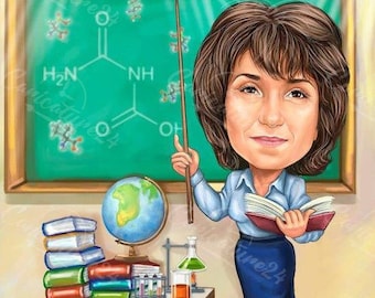 Custom Teacher Caricature, Teacher Portrait, Caricature from Photo, Digital Portrait, Teacher Gift, Caricature Portrait, Personalized Gift