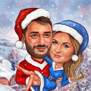 Caricatura di Natale personalizzata da foto, regalo di Natale personalizzato per coppie