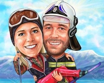 Personalised caricature for couples, Custom christmas gift from your idea