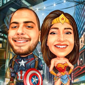 Superhelden Karikatur, Karikatur vom Foto, Digitales Porträt, Superheldengeschenk, Karikaturporträt, personalisiertes Geschenk