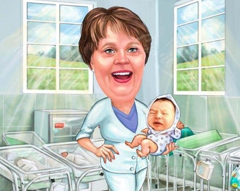 Custom Doctor Gift, Custom Group Caricature Portrait, Medical Student Doctor
