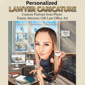 Lawyer Gift, Custom Lawyer Caricature from Photo, Funny Attorney Gift, New Lawyer Graduation Present, Personalized Law Office Art
