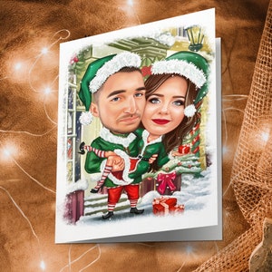 Gepersonaliseerde wenskaart met karikatuur, familie kerstcadeau van Photo