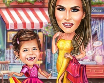 Ritratto personalizzato della mamma con caricatura: regalo digitale personalizzato disegnato a mano