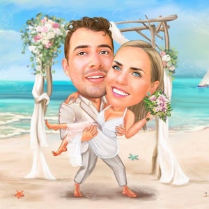 Custom Bride and Groom Caricature, Personalized Gift from photo