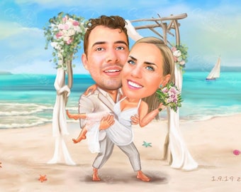 Custom Bride and Groom Caricature, Personalized Gift from photo