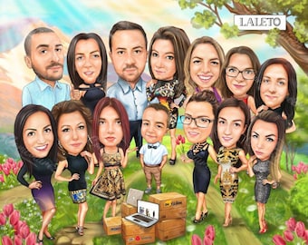Personalized Friends Caricature Portrait: Custom Digital Gift