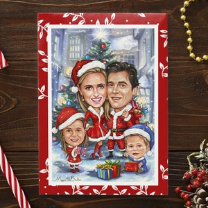Gepersonaliseerde kerstkaart, kerstkarikatuur van je foto en idee