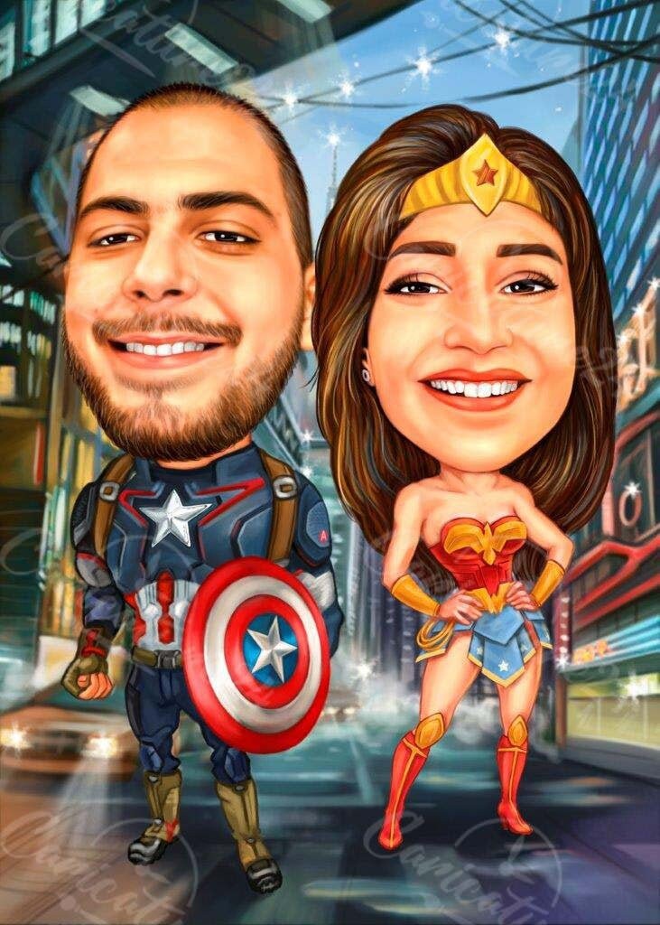 Superheroes Caricature, Caricature from Photo, Digital Portrait, Superhero gift, Caricature Portrait, Personalized Gift