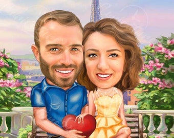 Caricatura de San Valentín, Regalo personalizado de Photo, Caricatura totalmente personalizable basada completamente en su idea