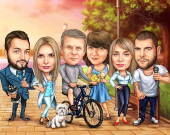 Custom Group Caricature, Group Portrait, Caricature from Photo, Digital Portrait, Group Gift, Caricature Portrait, Personalized Gift