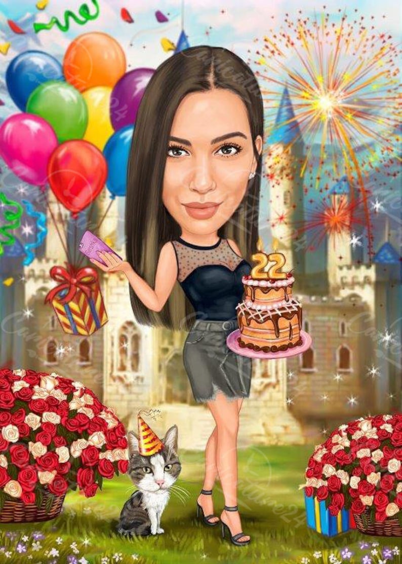 Birthday Caricature for Woman, Birthday Portrait, Caricature from Photo, Digital Portrait, Birthday Gift, Personalized Gift image 5