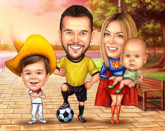 Custom Family Caricature, Personalized family gift from photo