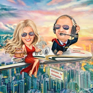 Personalized Pilot Caricature Portrait: Custom Digital Art Gift
