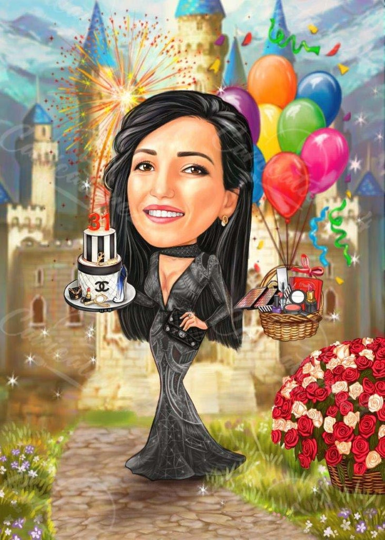 Birthday Caricature for Woman, Birthday Portrait, Caricature from Photo, Digital Portrait, Birthday Gift, Personalized Gift image 2