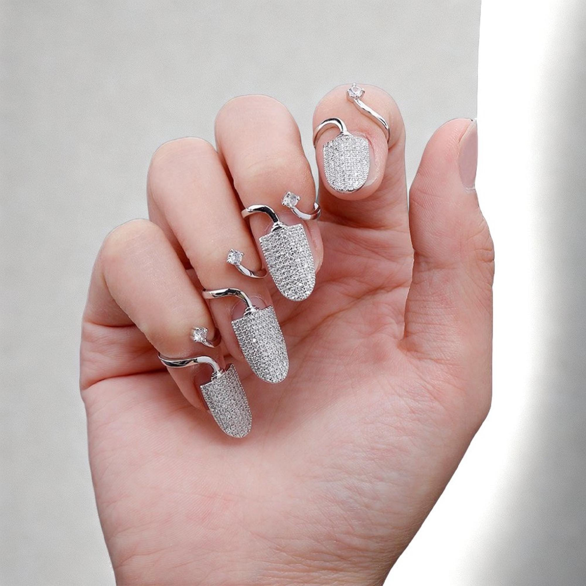 Iced Out Micro Pave Nail Rings - Zircon Nail Claws - Bridal Mini Finger Nail Cover - Queen Cosplay Fingertip Rings - Charm Gift For Her