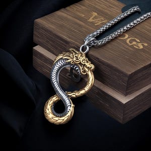 Vintage Ouroboros Dragon Necklace - Charm Dragon Snake Mascot Pendant - Draconic Serpent Pendant - Fairy Tale Dragon Necklace - Gift For Her