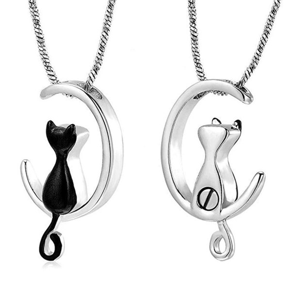 Cat Ashes Ketting - Memorial Huisdier Crematie Urn Ketting - Moon Cat As Hanger - Aandenken Sieraden - Crematie Hanger - Urn Voor As