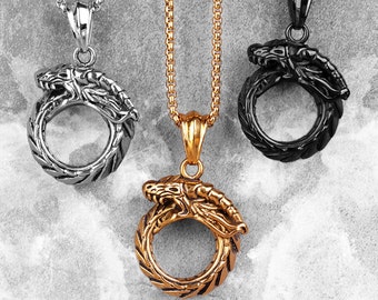 Vintage Ouroboros Dragon Necklace - Hip Hop Dragon Snake Pendant - Draconic Serpent Pendant - Fairy Tale Dragon Necklace - Gift For Him