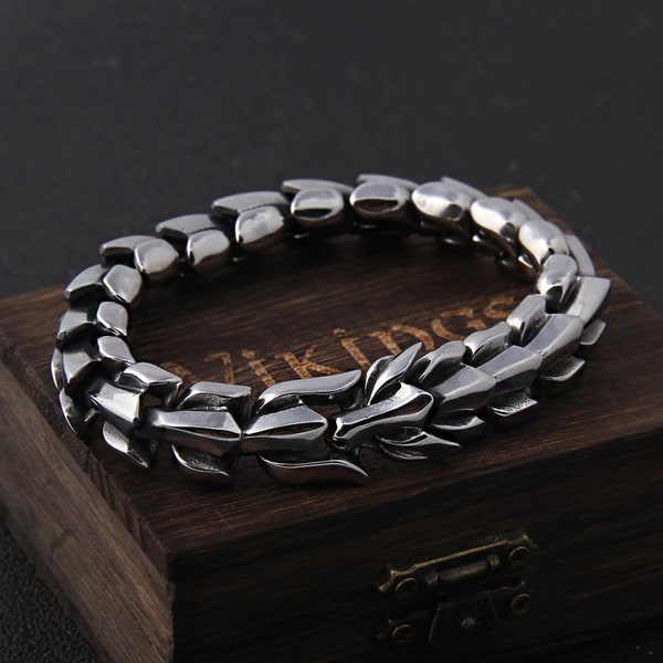 Viking Ouroboros Dragon Bracelet - Vintage Punk Serpent Bracelet - Hip Hop Cuff Bracelet - Dainty Men's Street Wear Bracelet - Gift For Her
