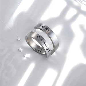 Anillo vintage con grabado "Soy suficiente" - Anillo ajustable de plata - Anillo con letra inspiradora - Anillo de oro rosa - Anillo de estilo urbano - Regalo para ella