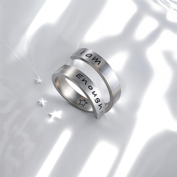 Vintage Engrave Am Enough Ring Adjustable Silver Ring Inspirational  Letter Ring Rose Gold Band Ring Streetwear Ring Gift For Her