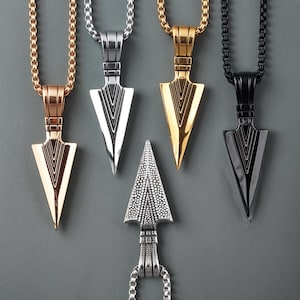 Classic Spartan Spearhead Pendant - Viking Spear Necklace - Punk Long Chain Necklace - Mens Arrow Pendant - Bikers Pendant - Gift For Him