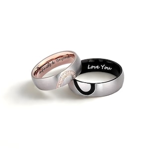 2stk personalisierte Herz Paar Ringe Set - Benutzerdefinierte Innenseite Gravur CZ Ringe - Stapeln Paar Ringe - Liebhaber Versprechen Ringe - Geschenk für Paar