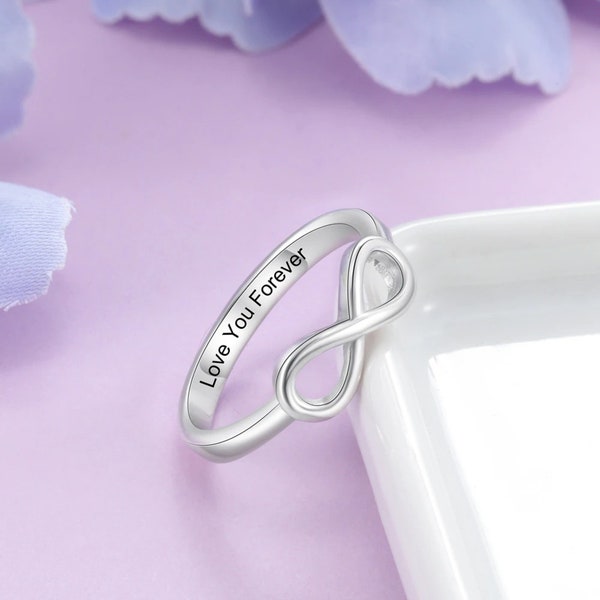 Personalized Infinity Love Knot Ring - Custom Engrave Name Ring - Silver Ring - Dainty Ring - Name Jewelry - Geometric Ring - Gift For Her