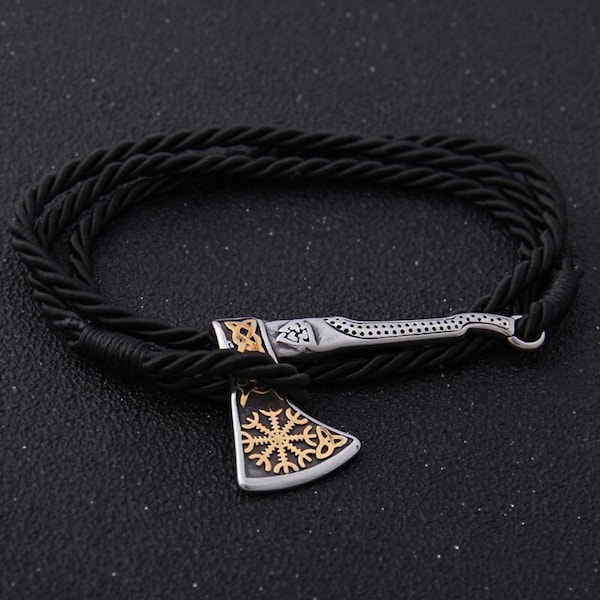 Nordic Viking Valknut Axe Bracelet - Amulet Multi Layer Braided Rope Bracelet - Norse Men's Wristband - Charm Cuff Bracelet - Gift For Her