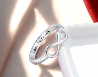 Personalized Infinity Love Knot Ring - Custom Engrave Name Ring - Silver Ring - Dainty Ring - Name Jewelry - Geometric Ring - Gift For Her