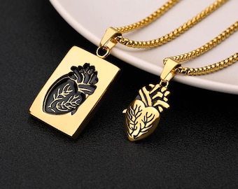 2Pcs Couple Anatomical Heart Puzzle Necklaces - Heart Pendants - Couple Matching Necklaces - Gold Puzzle Heart Necklaces - Gift For Couple