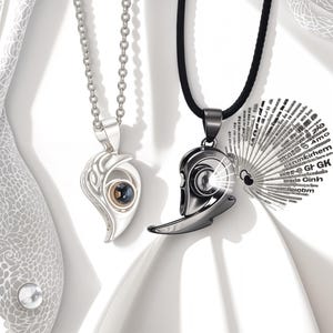 2Pcs Couple Magnetic Necklaces - Gothic Heart Pendants - Couple Matching Necklaces - 100 Language I love You Pendant -s Gift For Couple
