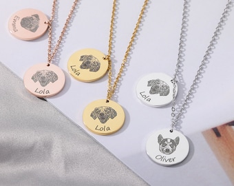 Personalized Dog Name Pendant - Pet Memorial Portrait Necklace - Custom Puppy Necklace - Pet Jewelry - Pet Loss Pendant - Gift For Her