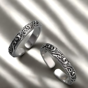 Vintage Freya Viking Rings - Norse Runic Rings - Adjustable Cuff Rings - Hand Stamped Floral Rings - Punk Finger Band Rings - Gift For Her