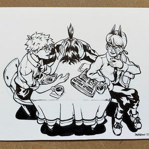 May include: Black and white illustration of three people sitting at a table with coffee cups and a newspaper. The newspaper is titled "World News Today".
