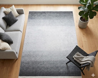 Washable Grey Ombre Area Rug, Modern Minimalist Living Room Carpet