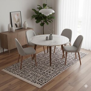 Mudcloth Tribal Area Rug, Black Ivory Fringe, Modern Scandinavian Carpet image 14
