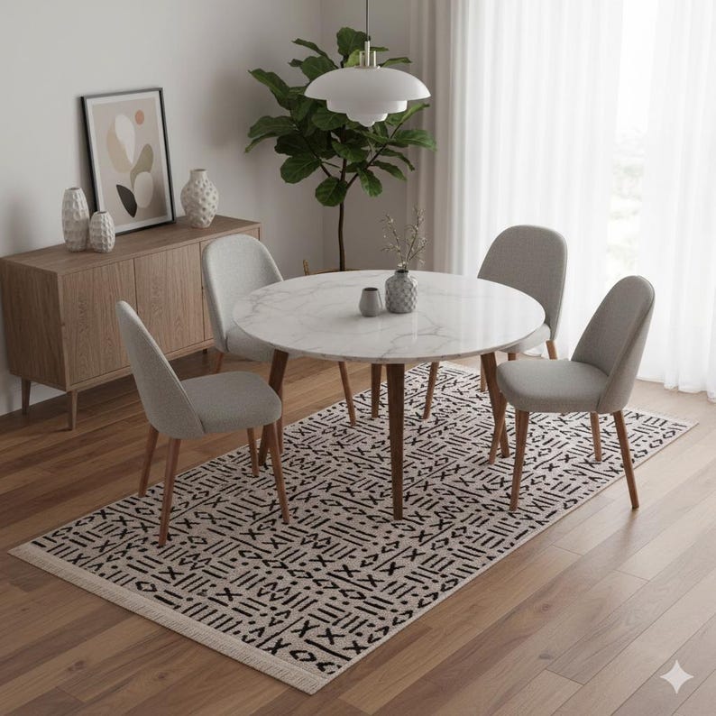 Mudcloth Tribal Area Rug, Black Ivory Fringe, Modern Scandinavian Carpet image 14