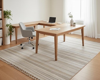 Striped Scandinavian Rug: Modern Nordic Area Rug with Fringes, 4x6ft
