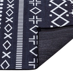 Black White Tribal Geometric Rug, Modern Boho Living Room Carpet, Washable Ethnic Pattern Decor