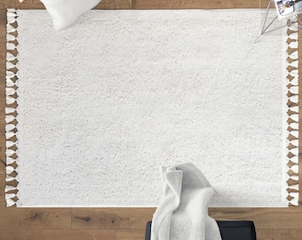 Fluffy White Cotton Rug: Modern Shag Carpet