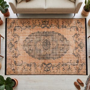 Distressed Medallion Area Rug – Turkish Style Terracotta Oriental Carpet