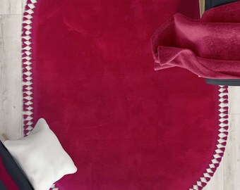 Fluffy Red Oval Rug: Modern Washable Cotton Carpet