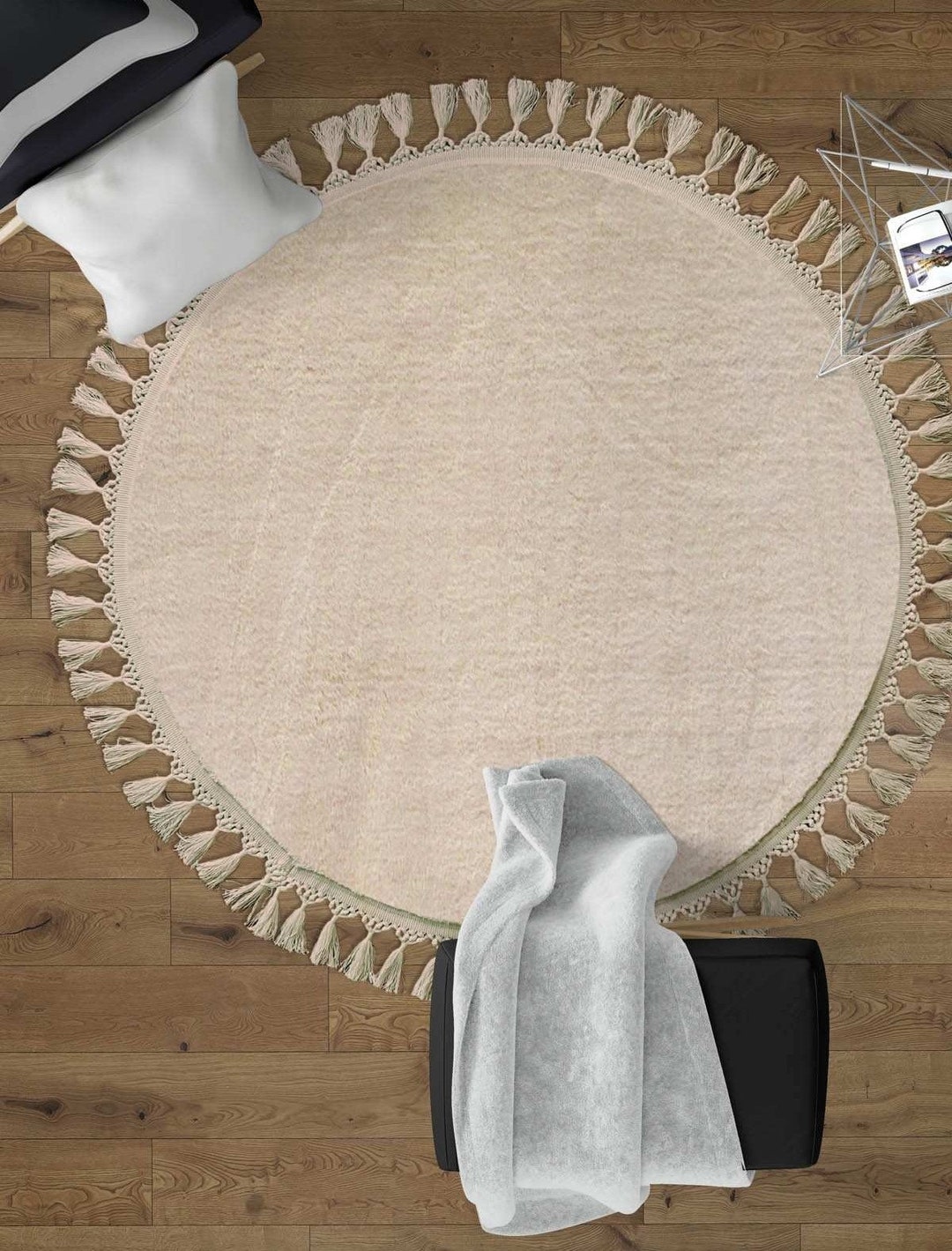 Cream Rug Textile Fluffy Cream Rug: Modern Cotton Carpet With Tassels - Etsy