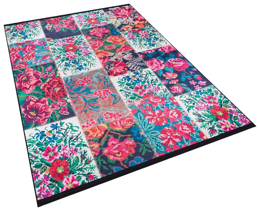 Red Floral Patchwork Rug: Classic Bohemian Patchwork Carpet - Etsy